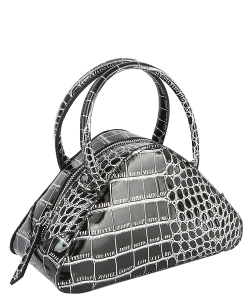 Silver Croc Triangle Satchel Bag LH120-Z BLACK